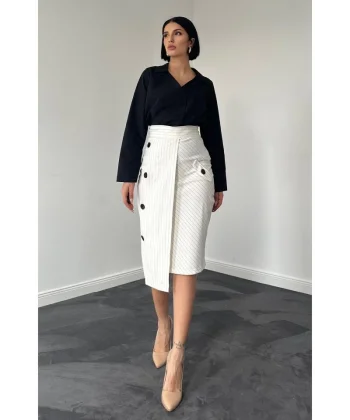 Beyaz Çizgili Poliviskon Etek