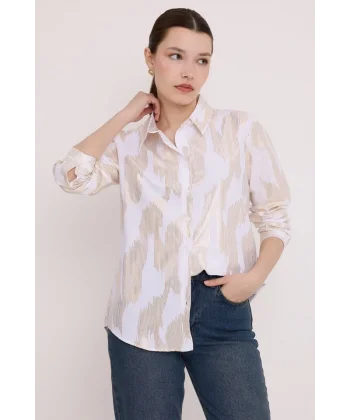 Beyaz Gold Varak Desenli Gömlek 20253