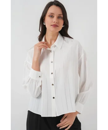 Beyaz Gümüş Çizgili Gömlek 5924