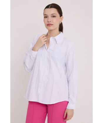 Beyaz Gümüş Varak Desenli Gömlek 20253