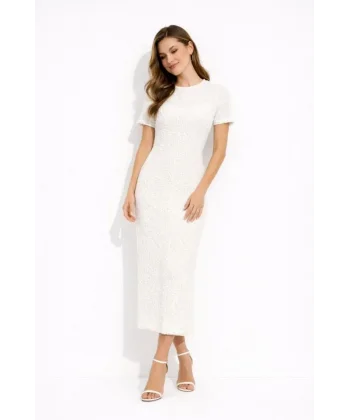 Beyaz Kısa Kollu Arkası Yırtmaçlı Uzun Elbise + İç Göstermeyen Askılı Mini Elbiseli - Beyaz