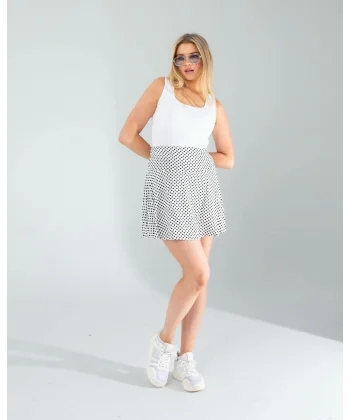 Beyaz Mini Puantiye Desenli Şort Etek