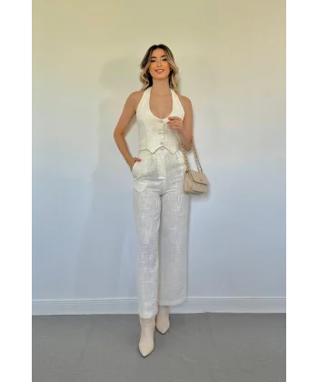Beyaz Yelek Ve Pantolon Takım