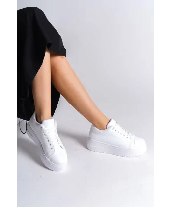BIANA Bağcıklı Ortopedik Taban Kadın Sneaker Spor Ayakkabı  CBT - Beyaz