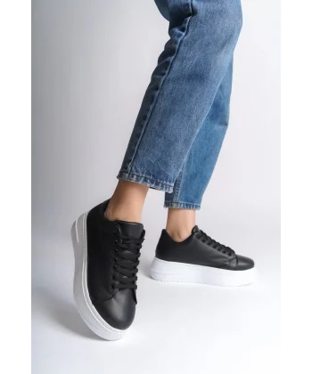 BIANA Bağcıklı Ortopedik Taban Kadın Sneaker Spor Ayakkabı  CBT - Siyah