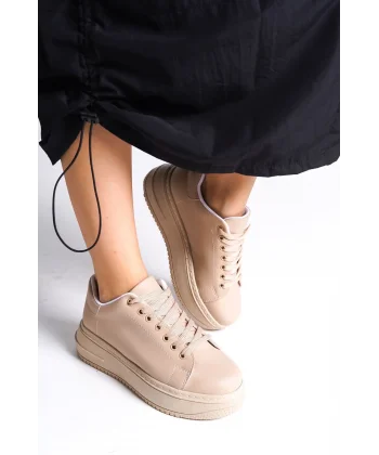 BIANA Bağcıklı Ortopedik Taban Kadın Sneaker Spor Ayakkabı CTT - Ten