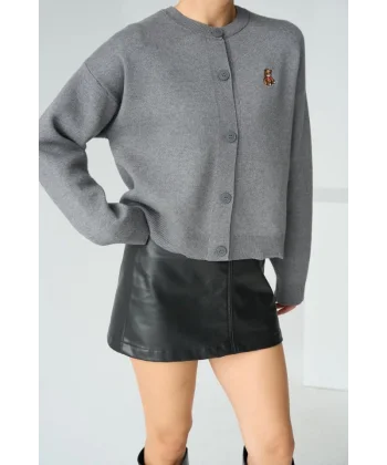 Bisiklet Yaka 5 Düğmeli Hırka  Gri