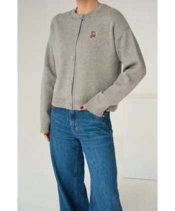 Bisiklet Yaka 5 Düğmeli Hırka  Orta Gri