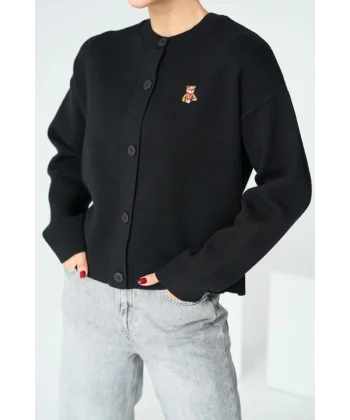 Bisiklet Yaka 5 Düğmeli Hırka  Siyah