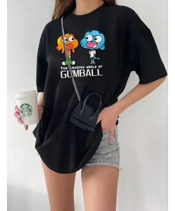 Bisiklet Yaka Baskılı Oversize Thirt  iyah