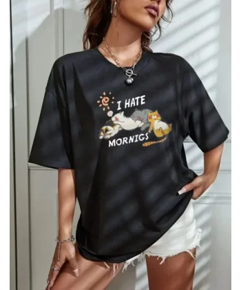 Bisiklet Yaka Baskılı Oversize Thirt  iyah