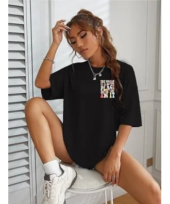 Bisiklet Yaka Baskılı Tshirt  iyah