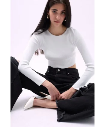 Bisiklet Yaka Dokulu Crop