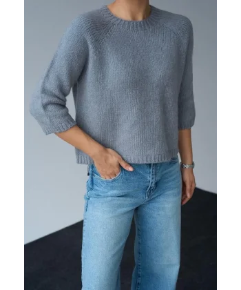 Bisiklet Yaka Reglanlı Kısa Kol Kazak  Gri