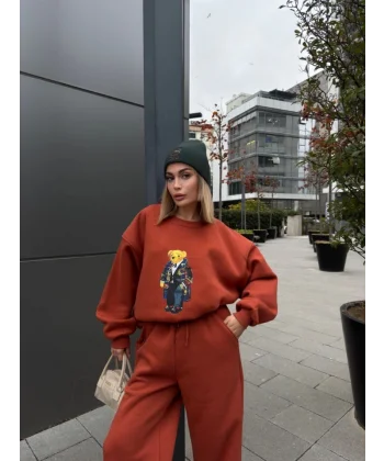 Bisiklet Yaka Üç İplik weat Takım  Kiremit