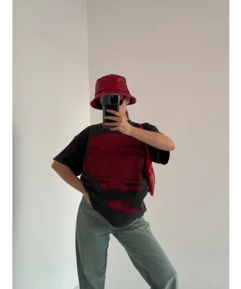 Bisiklet Yaka Yıkamalı Baskılı Thirt  Antrasit