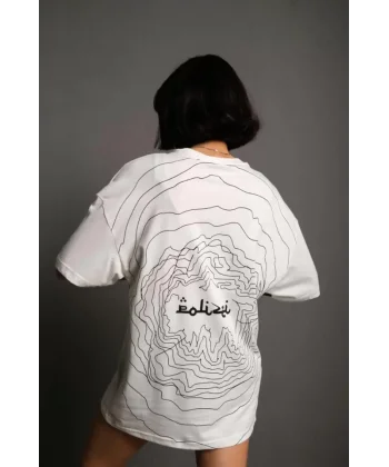 Bisiklet Yakalı ırt Baskılı Oversize Thirt  Beyaz