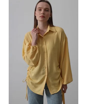 Biye Detaylı Ayrobin Gömlek - Sarı