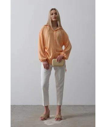 Biye Detaylı Ayrobin Gömlek - Somon