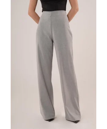 Bol Paça Yandan Fermuarlı Gri Kumaş Pantolon