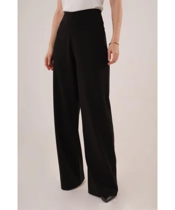 Bol Paça Yandan Fermuarlı iyah Kumaş Pantolon