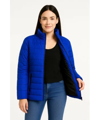 Bomber Mont Ceket – Su İtici Kumaş, Kapitone Astarlı, Fermuarlı, Kışlık - Saks Mavisi