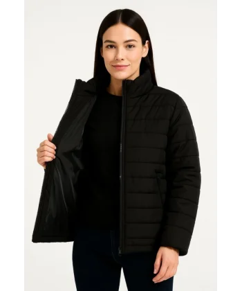 Bomber Mont Ceket – Su İtici Kumaş, Kapitone Astarlı, Fermuarlı, Kışlık - Siyah