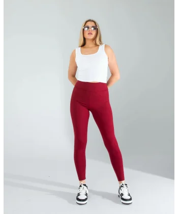Bordo Fitilli Push Up Toparlayıcı Spor Tayt