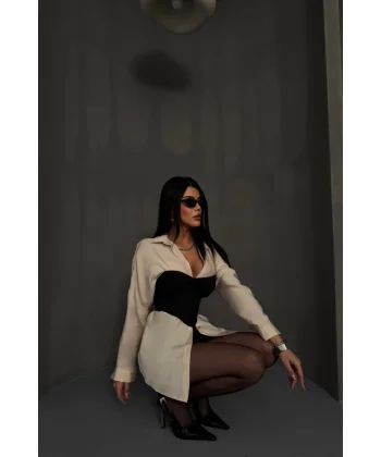 BOYFRİEND GÖMLEK MODAL KUMAŞ OVERSİZE - Bej