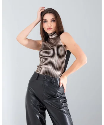 Bronz Bisiklet Yaka Varaklı Triko