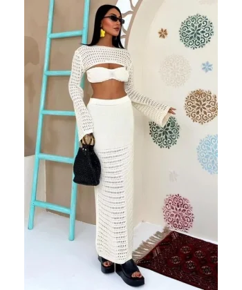 Büstiyer Ve Bolerolu Ajur Üçlü Takım 10087