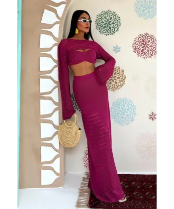 Büstiyer Ve Bolerolu Ajur Üçlü Takım 10087