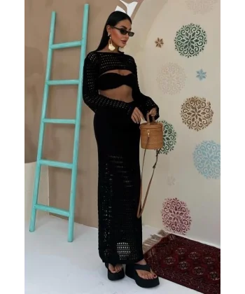 Büstiyer Ve Bolerolu Ajur Üçlü Takım 10087