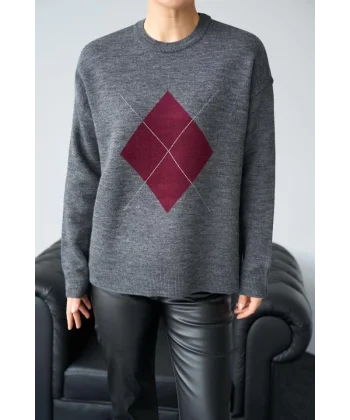 Büyük Baklava Kazak  AntrasitBordo