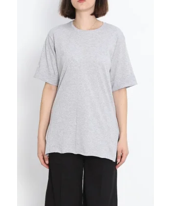 Büyük Beden Duble Kol Tişört Gri