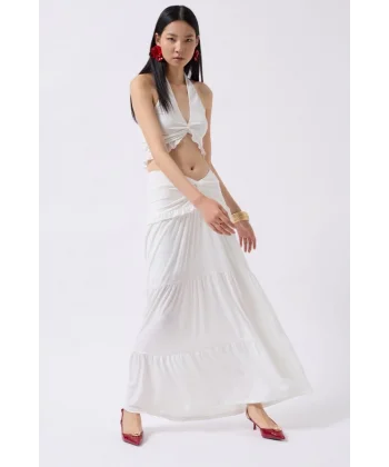 Büzgü Detay Asimetrik Bel Etek