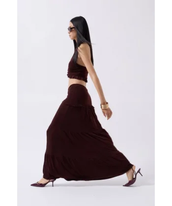 Büzgü Detay Asimetrik Bel Etek