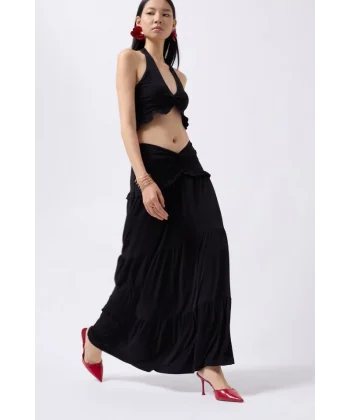 Büzgü Detay Asimetrik Bel Etek