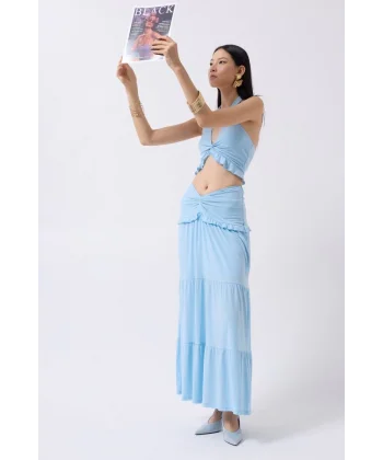 Büzgü Detay Asimetrik Bel Etek