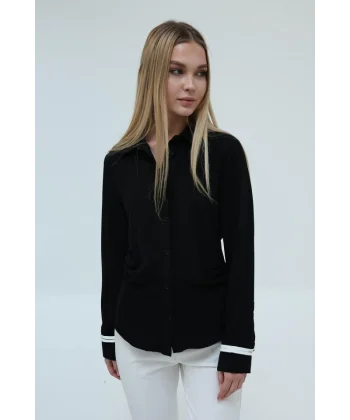 Büzgü Detaylı Crep Gömlek - Siyah