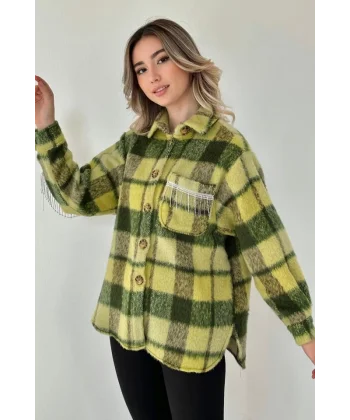 Çağla Buklet Cepli Zincir Taşlı Gömlek