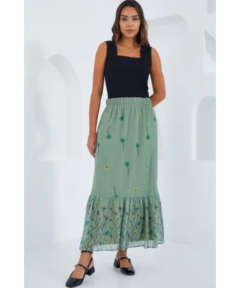 Çağla Desenli Şifon Etek 8010