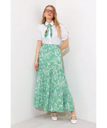 Çağla Desenli Uzun Viskon Etek 1898