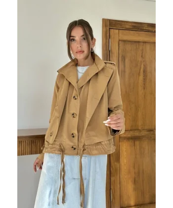 Camel Çift Katlı Kısa Ceket
