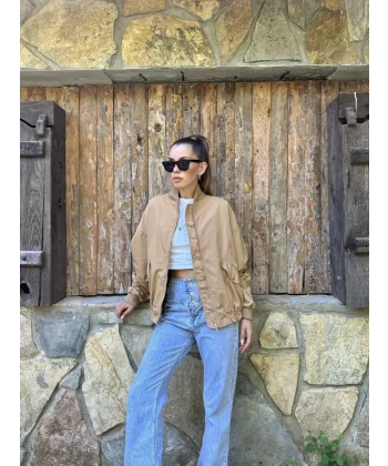 Camel Parçalı Bomber Ceket