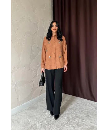 Camel Taş İşlemeli Gömlek