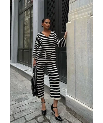 Candy Çizgili Straight Fit Pantolon Takım 9705-015