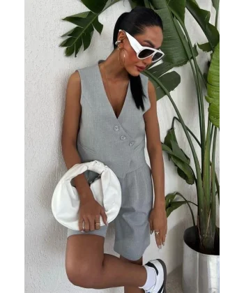 Çapraz Düğmeli Ve Bermuda Şortlu Yelekli Takım 10171