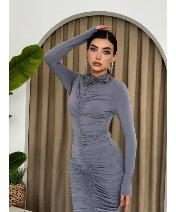 Carlis Gül Yaka Elbise