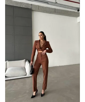 CEKET YAKA BEL DEKOLTELİ TULUM - Acı Kahve